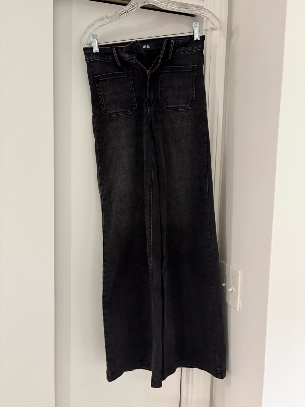 JBD Just Black Denim Mini Patch Pocket Wide-Leg Jeans - Washed Black (Size 24)